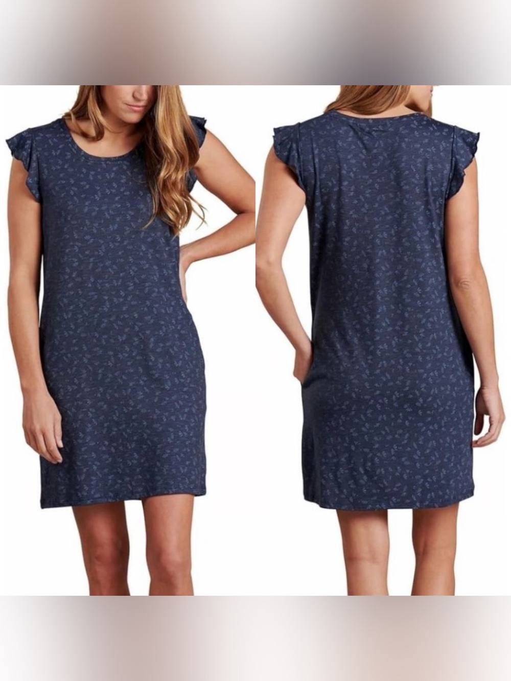 NWT Toad & Co Rufflita Dress, True Navy Geo Print, Size Small